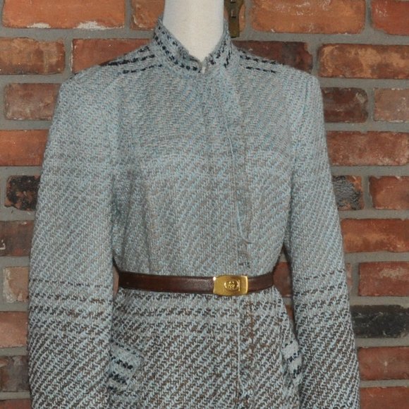 Strenesse Gabriele Strehle Wool Tweed Woven Wool Blend Midi Dress Pea Coat 40 - Picture 3 of 13